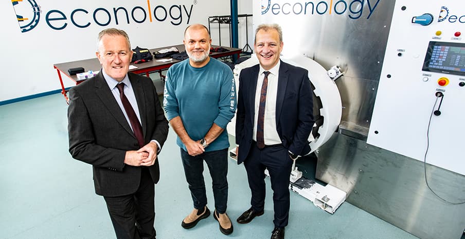Pictured (L-R) Conor Murphy, Minister for the Economy; Simon Hunter, CEO, Hunter Apparel and Jeremy Fitch, Executive Director of Business Growth, Invest NI. 
